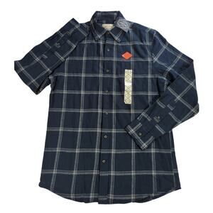 NWT St Johns Bay Mens S Navy Plaid Flannel Shirt Long Sleeve 100 Percent Cotton